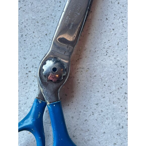 Vintage Metrology Stainless Steel Pinking Shears With Blue Handles - Picture 8 of 12